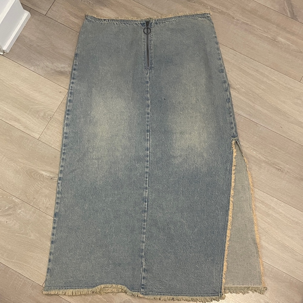 BDG Light Blue Denim Skirt with Frayed Hem